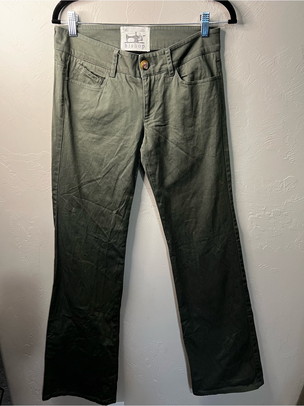 Bishop of Seventh Vintage Y2K Olive Green Low Rise Bootcut Flare Long Pants - Picture 2 of 11